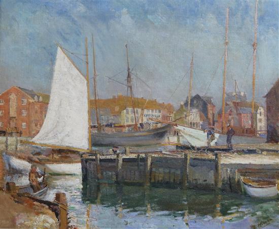 Henry Mitton Wilson (1873-1923) oil on canvas, Harbour scene, signed, 50 x 60cm.